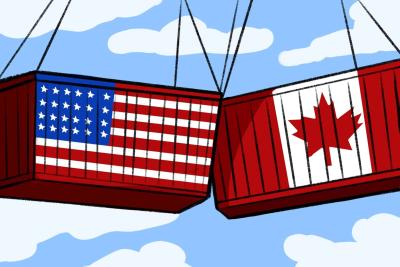 Goods travelling between Canada and the U.S. will be affected by tariffs. (Image: Vicky Huang, The Varsity, via X.)